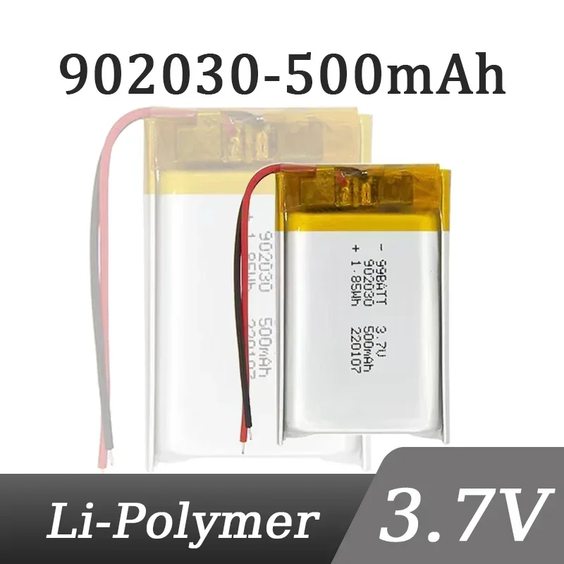 

902030 3.7V 500mAh Polymer Lithium Ion Rechargeable Battery for LED Lights Bluetooth Speakers MP3 MP4 MP5 Selfie Stick