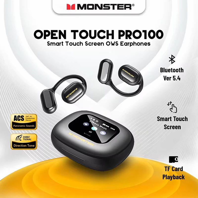 

Monster Smart Touch Screen Bluetooth V5.4 Earphones Sports OWS Wireless Headphone IPX5 Waterproof Headsets Support TF Card Music