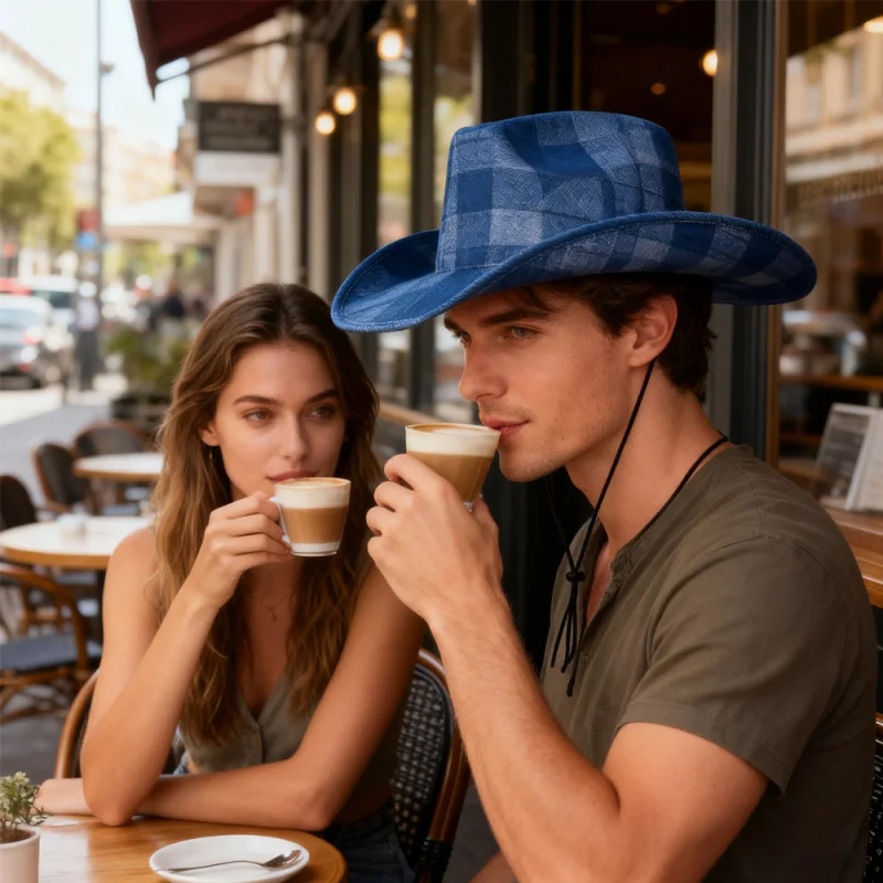 New Man Woman vintage trendy solid color western cowboy hat high-end plaid jazz  outdoor casual sunshade knight hats