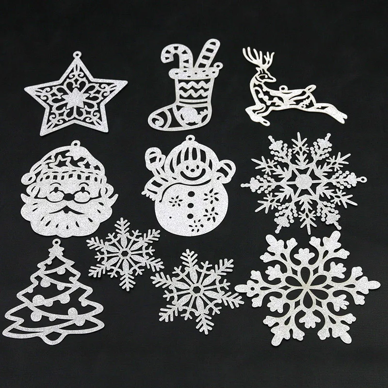

(20 Pcs/pack) Christmas Paper Hanging Decoration Fine Flashing Snowman Snowflake Santa Claus Card Bauble Graffiti Greeting DIY