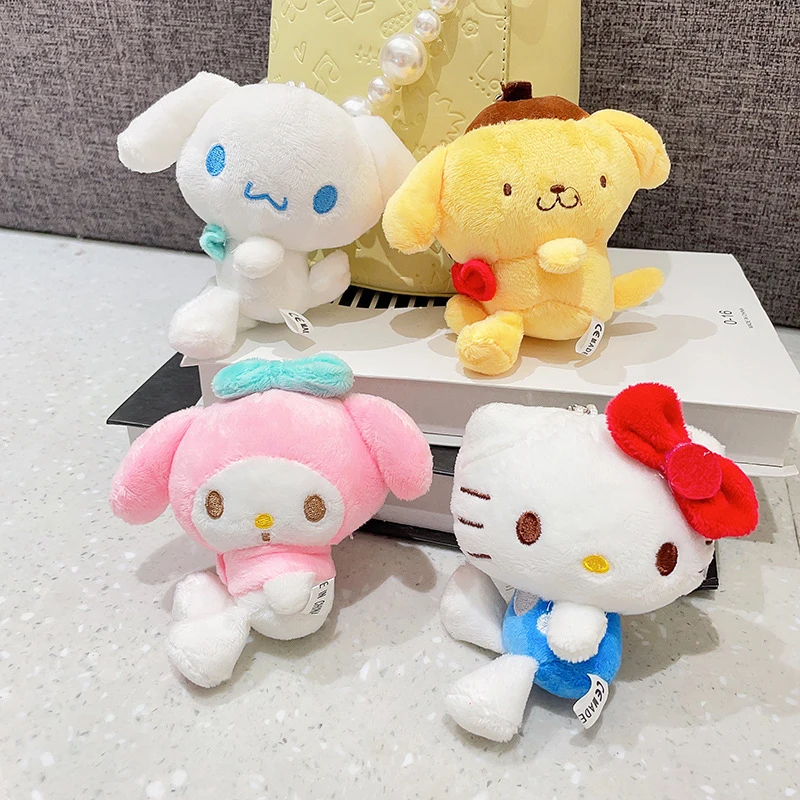 Sanrio Hello Kitty Plush Keychain Melody Cinnamoroll Pompompurin Stuffed Soft Doll Key Ring Plushies Bag Pendant Gift Kids Toys