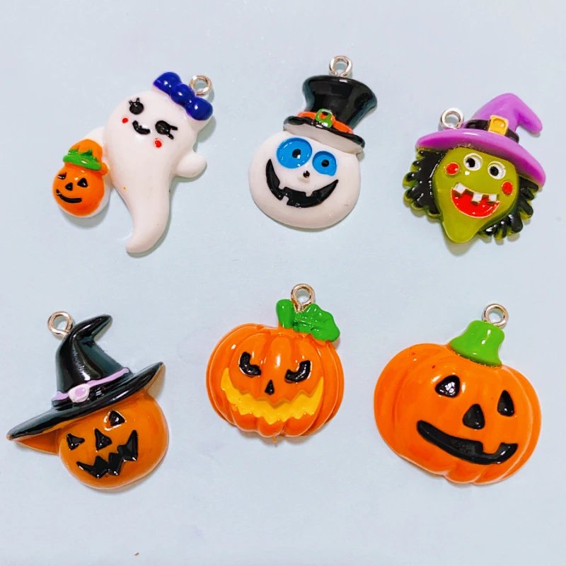 10pcs Kawaii Resin Halloween Charms Pumpkin Ghost endant Jewelry Making Supplies Keychain Necklace Earrings  DIY Findings image 3