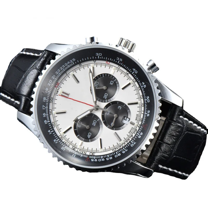 2025 Reloj de cuarzo con cronógrafo de seis manecillas para hombre, correa de cuero, indicador de fecha resistente al agua, estilo de lujo asequible, envío gratis ​