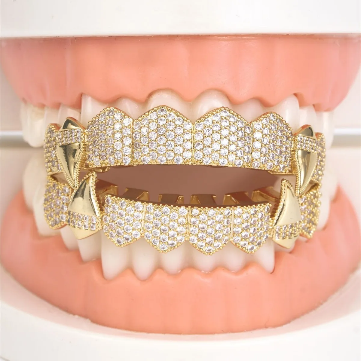 TrendMen الهيب هوب روك مصاص دماء النحاس زركونيا الأسنان المقبس تاج الأسنان للرجال بنين الذهب اللون معدن كريستال مجوهرات الحفلات هدايا #4