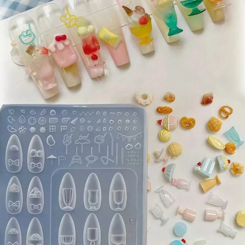 1 Stück Original Silikon-Nagelform Niedlicher Sommer-Traum Saftbecher mit Strohhalm Milchtee-Creme DIY Trinkbecher 3D-Platten-Nagelform
