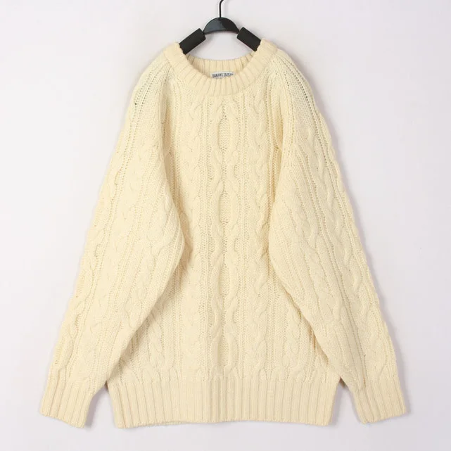 

Vintage Autumn Winter White 3D Knitwear Woolen Sweater Cardigan Overhead Beans Twist Yarn Women's Warm Thick Long Sleeve Sweater