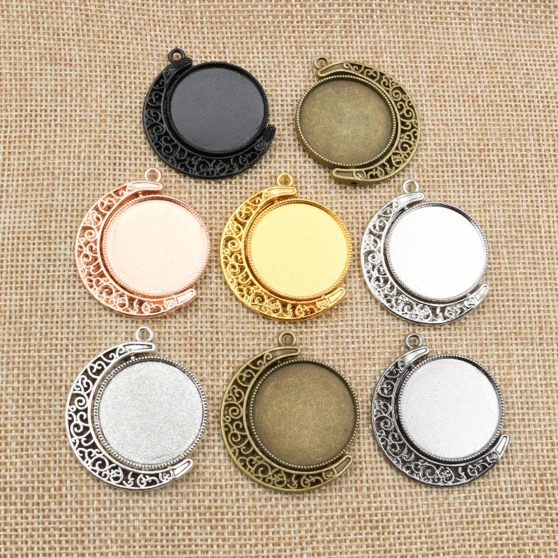 5pcs 18mm 25mm Inner Size Moon Rotation Double Side 7 Colors Plated Cameo Cabochon Base Setting Charms New Fashion Pendant