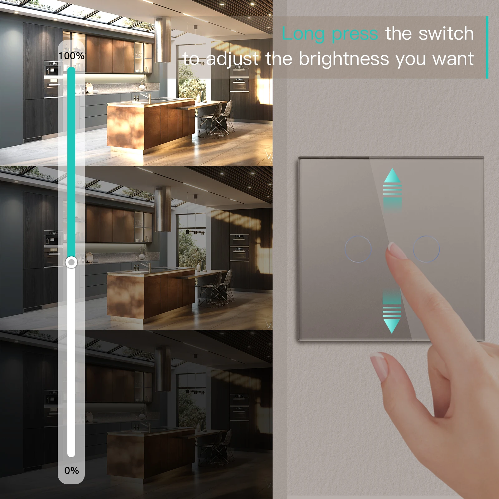 Bseed EU Standard Touch Wall Light Switch LED Dimmer 2Gang 1Way With Crystal Glass Panel Dimmer White Black Gloden Dimmer Switch