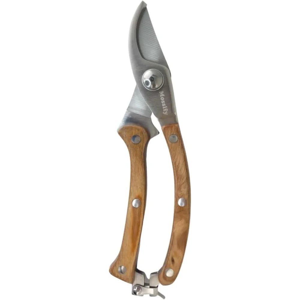 Premium Stainless Steel Pruning Shears with Wooden Handle – Hand Pruners, Plant Clippers – Sharp Garden Tool