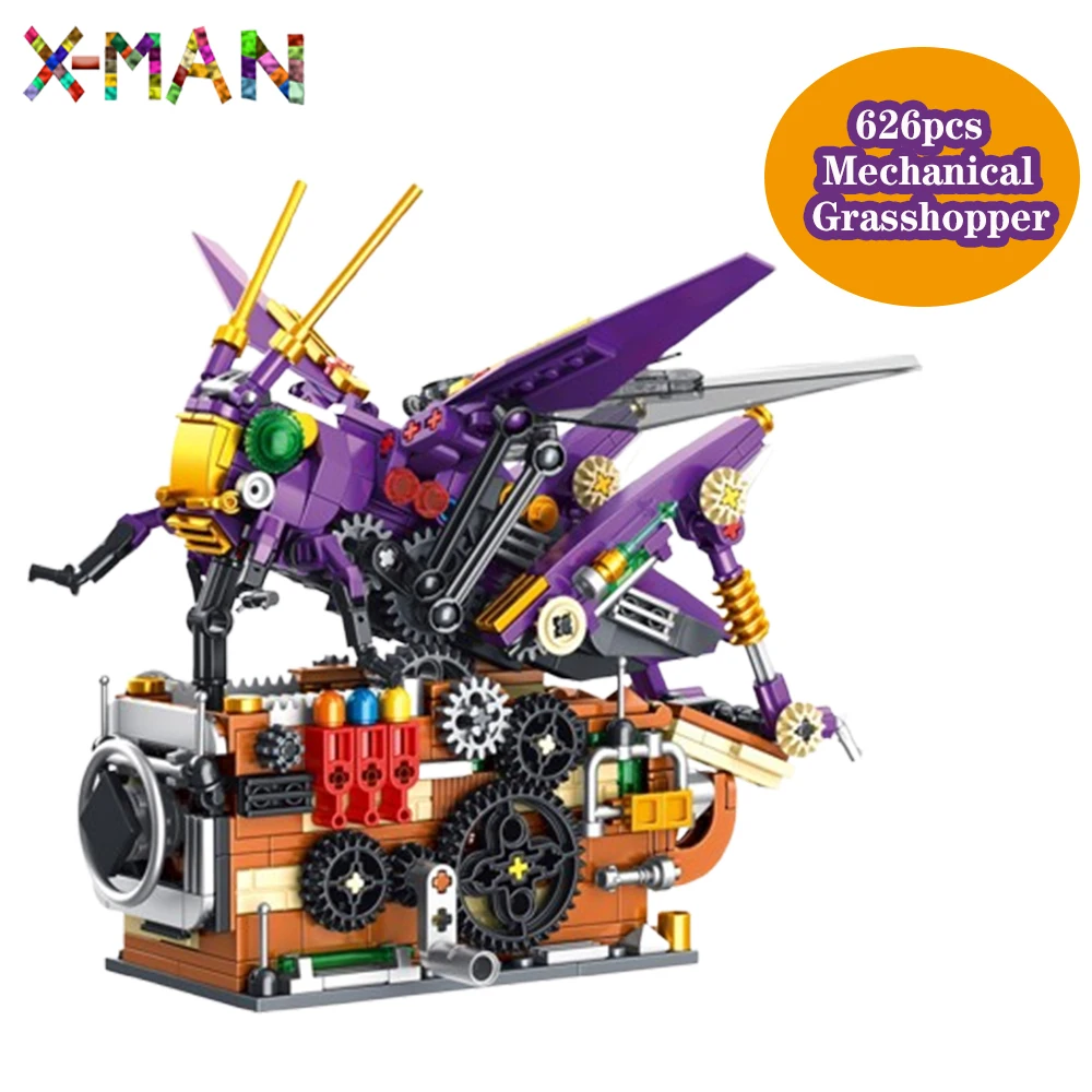 626pcs T2101 Insect Series Mechanical Grasshopper Assembling Building Blocks Educational Toys Boys Girls Ornaments Gifts