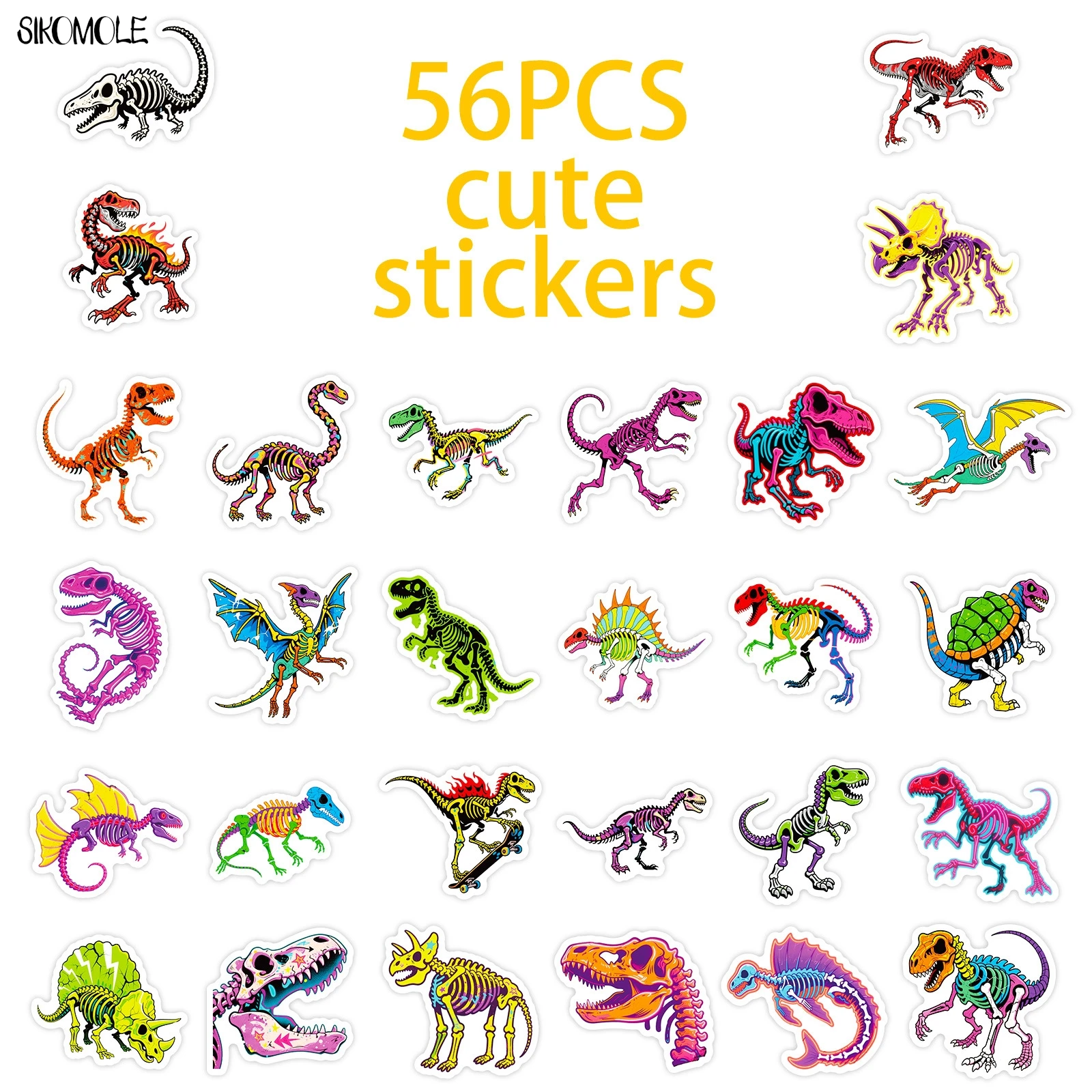 10/30/56 個漫画カラフルなスケルトン恐竜ステッカー美的 DIY スクラップブック文房具スーツケースデカール落書きステッカーおもちゃ