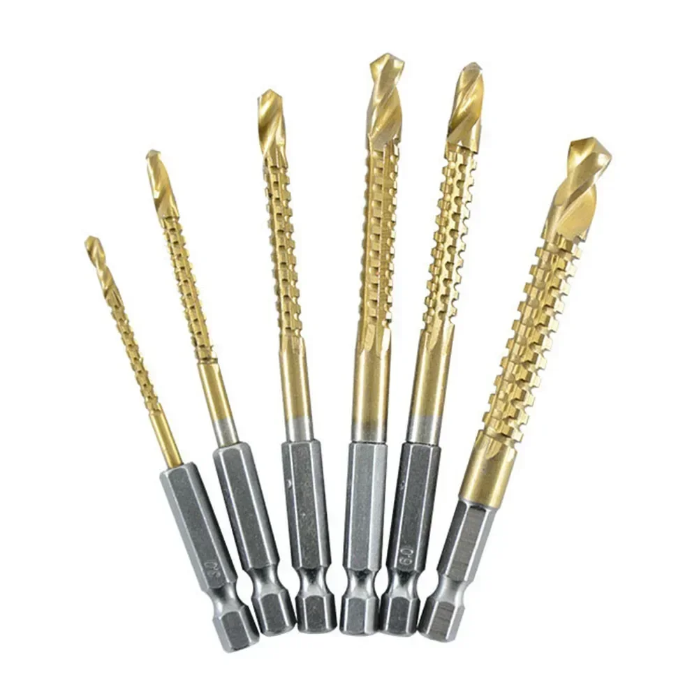 6pcs Multifunction Coated Cobalt Drill Bit Hex Shank Screw Metric Composite Tap Auger Punch Hole Saw Opener Drilling