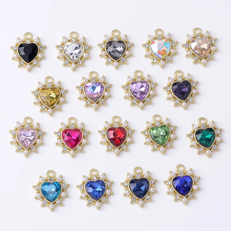 Alloy accessories jewelry pointed bottom love crystal pendant DIY handmade baroque earrings necklace accessories direct supply
