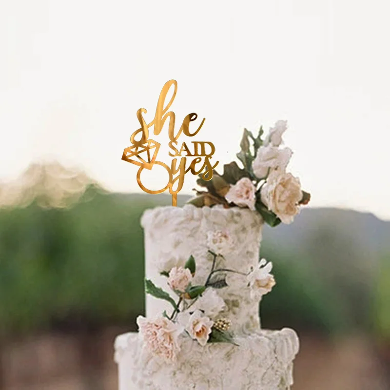 She Said Yes Wedding Cake Topper Golden Be Engaged Acrylic Cake Topper for Bridal Shower Engaged Wedding Party Cake Decorations