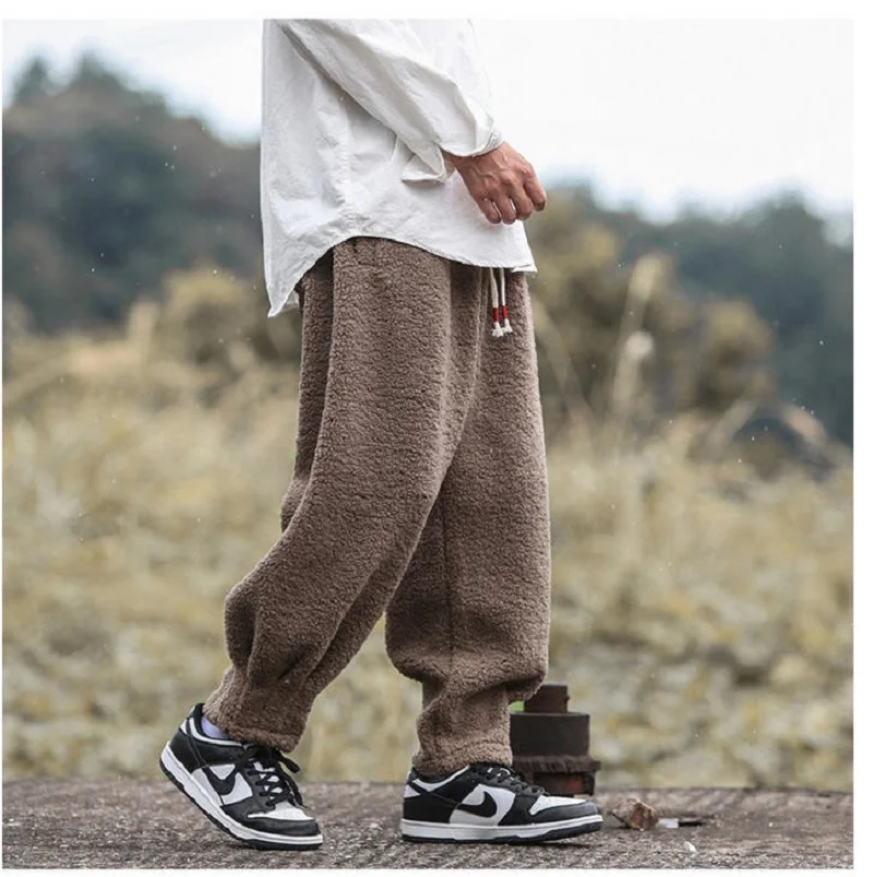 2026 Winter Warm Thicken Sweatpants Men Fashion Joggers Elastic Waist Drawstring Casual Pants Male Trousers