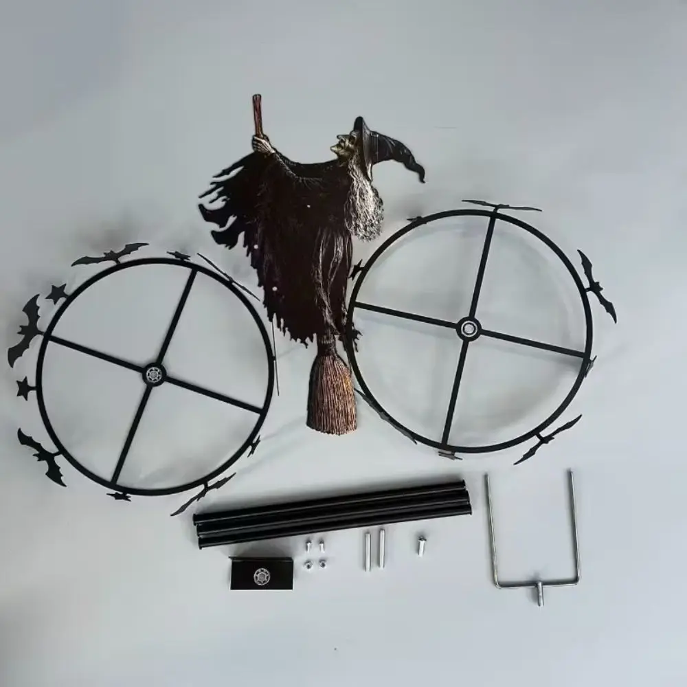 Witch and Bat Pattern Halloween Witch Garden Windmill Halloween Yard Art Outdoor Decor Metal Outdoor Garden Stake Decoration
