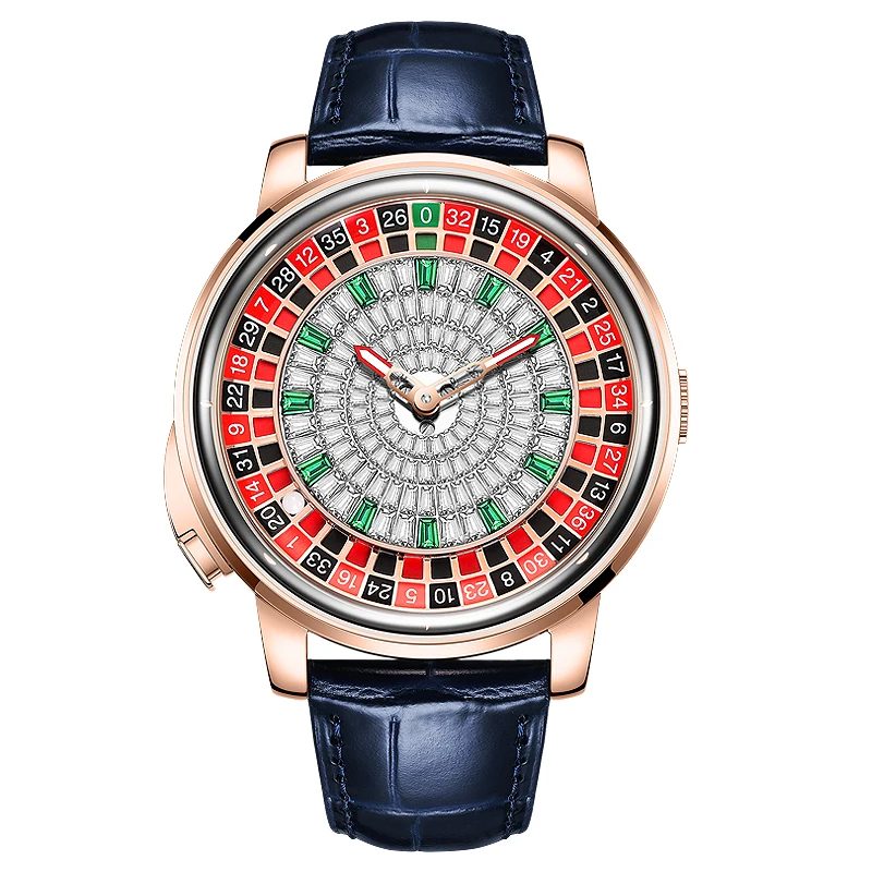

HANBORO Men Automatic Watch Luxury 46mm Mechanical Wristwatch Rotatable Roulette Game Crystal Dial Sapphire Glass Luminous
