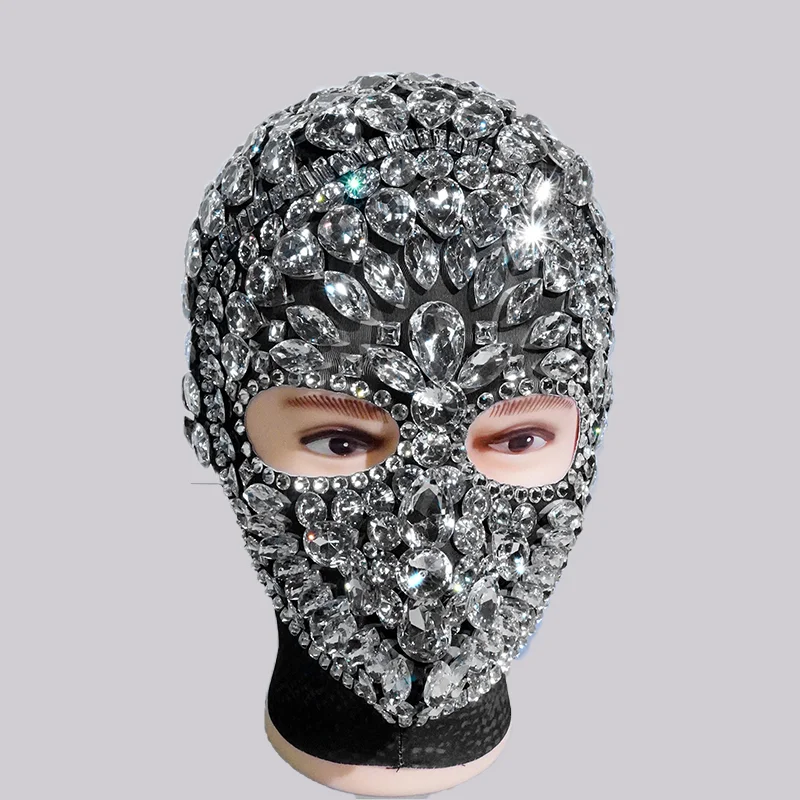 

Stage Accessories Sparkle Full White Rhinestones Headwear Mask Party Prom Festival NightClub Bar Pole Dance Hat Dancer Team GOGO