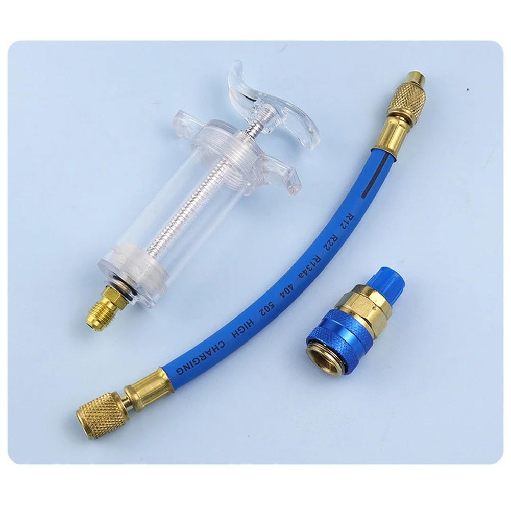 Car AC Oil Injector Tool With Quick Coupler And 30ML Container For Automotive Air Conditioning Refrigerant Dye Charging Kit