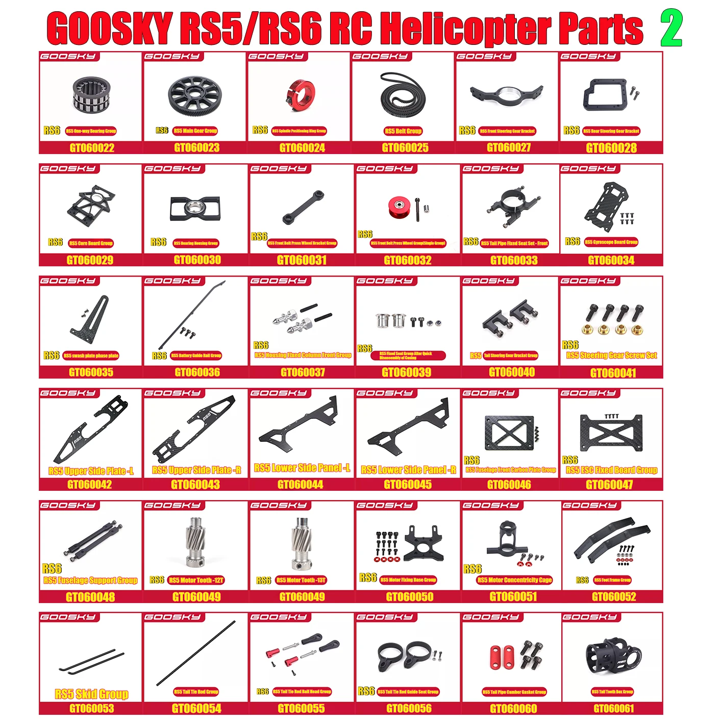GOOSKY RS5 / RS6 RC Helicopter Parts Bearing Main Gear Spindle Positioning Ring Belt Front Steering Gear Support Tailpipe Part 2