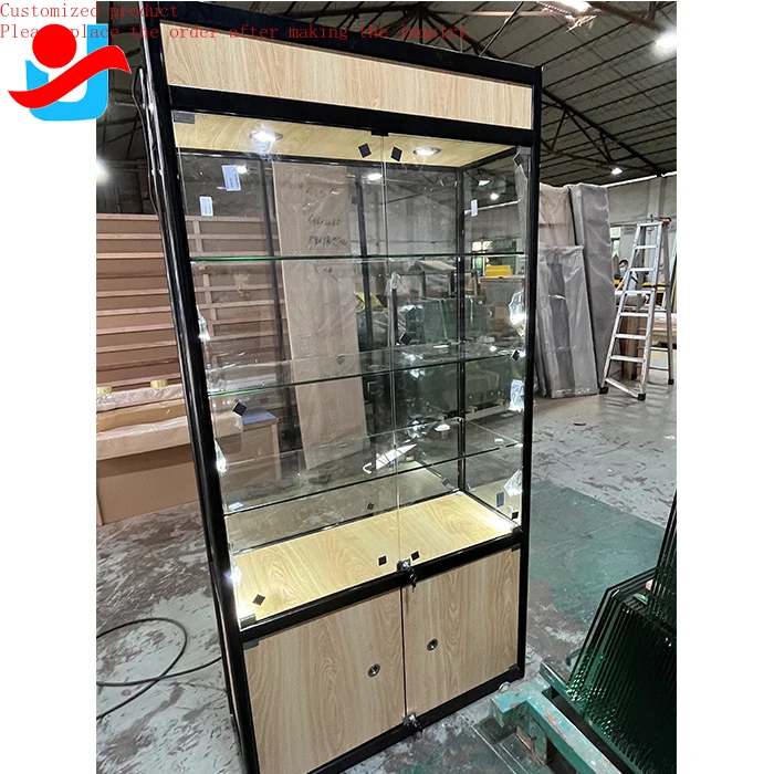 

Custom.Full Vision Tall Showcases Smoke Shop Display Cabin Jewelry Display Glass showcase with Bottom Cabinet and Light