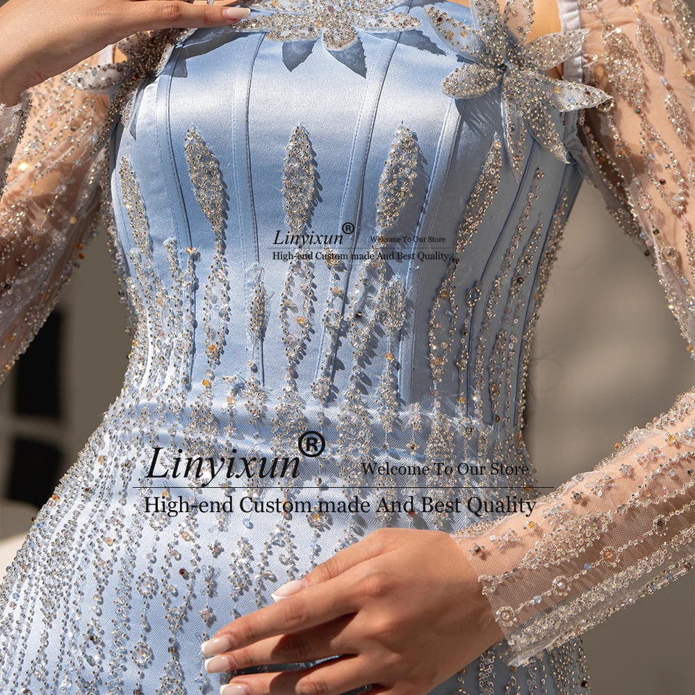 فساتين لحضور الحفلات الموسيقية الماسية الفاخرة دبي للنساء 2025 بأكمام طويلة حورية البحر رداء حفلات الزفاف مخصص سيرين هيل فسات