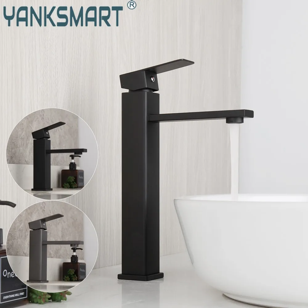 

YANKSMART Matte Black Bathroom Faucet Basin Sink Deck Mount Single Handle Single Hole Faucets Cold And Hot Mixer Water Tap