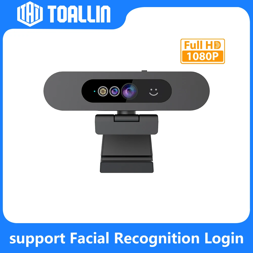 

TOALLIN Facial Recognition Webcam, 1080P PC Camera, Compatible Windows Hello, Built-in Microphone, 90° FOV, Office & Home Webcam