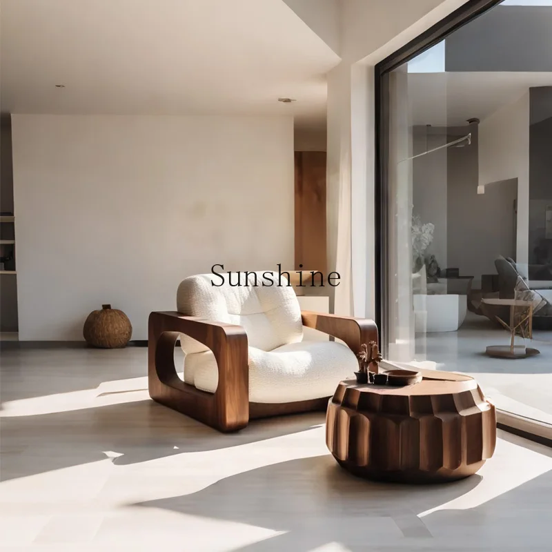 Wabi Sand Wind Design Sofa Solid Wood Single Chair Living Room Balcony Homestay Simple and Modern