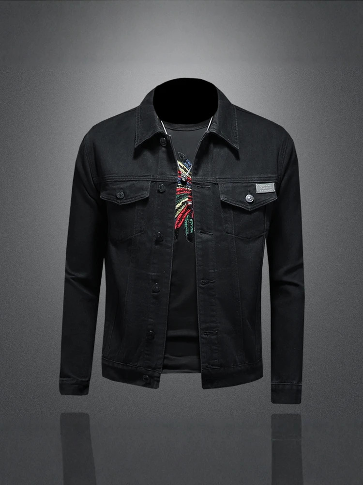 

Мужская повседневная джинсовая куртка Sli ort, весна 2025, модная мотоциклетная куртка, трендовая, с отложным воротником, приталенная, из хлопка и полиэстера