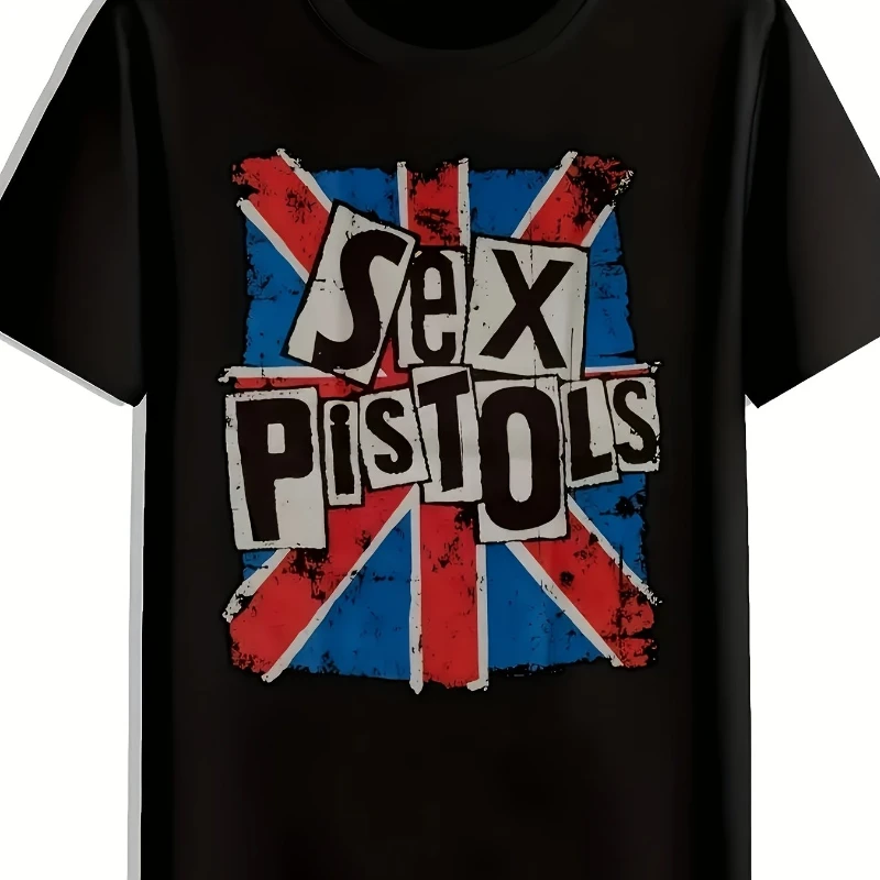 مسدسات الجنس نمط الاتحاد جاك الشرير الصخرة الحفل قميص أسود أحمر وأبيض إلكتروني طباعة روك باند الرجال والنساء تيشيرت صيفي #1