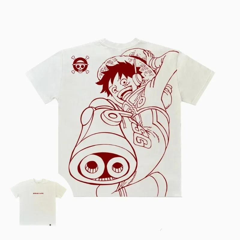 Цельная модная горячая распродажа, аутентичная футболка большого размера, топ унисекс в стиле аниме, официальная лицензионная хлопковая рубашка с портретным принтом Луффи