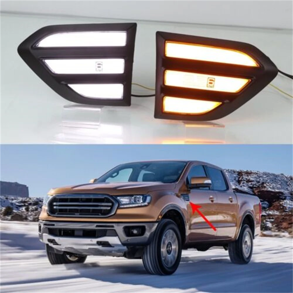 

2 PCS Car LED 12V Daylights For Ford Ranger 2015 - 2019 Yellow Turn Signal Daytime Running Headlamps Auto Driving Lamp Foglamps