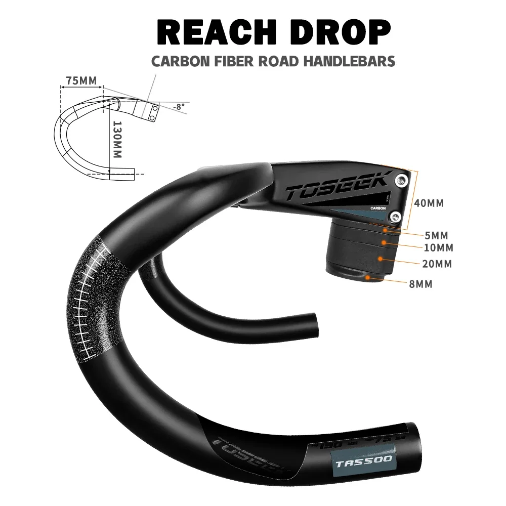 TOSEEK TR5500 Bicycle Handlebar T800Carbon Handlebar Integrated Road 28.6mm Integrated Road Handlebar With Bike Computer Holder