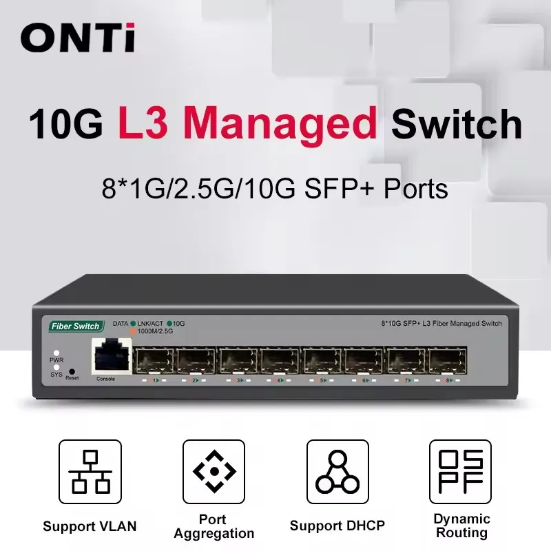 8 10-gigabit SFP + porte Switch di rete gestito L3 supporta DHCP e supporto di Routing dinamico divisione VLAN e aggregazione della porta