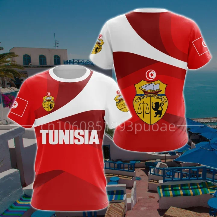 Tunisia Flag & Coat of Arms Graphic Tee Summer Casual Pullover Men's Fashion Loose T-shirts Boy Oversized Short Sleeves Tops