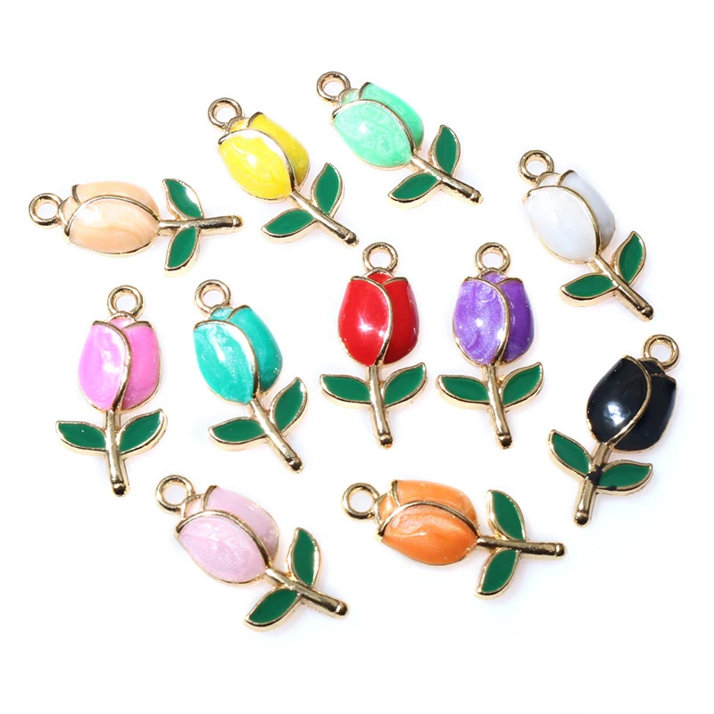 20pcs 21x10mm Enamel Rose Flower Charms Pendant Alloy Metal Cute Flowers DIY Jewelry Making Accessories for Necklace Earrings image 3