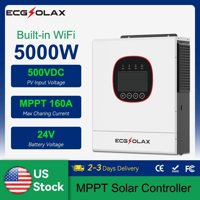ECGSOLAX 5KW Hybrid Solar Inverter Pure Sine Wave 24V 48V 230V Off Grid Inverter 160A 120A Mppt Solar Controller With WIFI