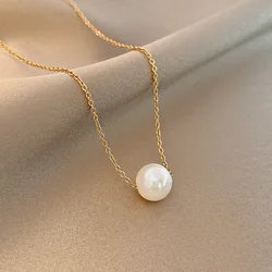 316L Stainless Steel Elegant One Pearl Necklace Female Minimalist Temperament   Jewelry Customize Wedding