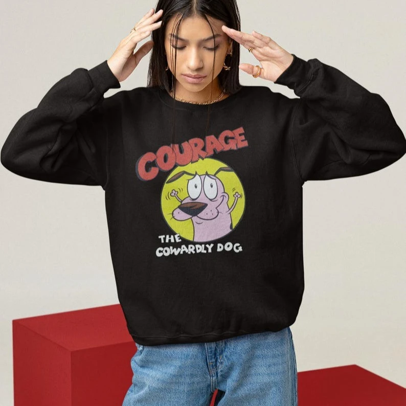 Vintage Courage the Cowardly Dog Cartoon Print Tops Retro Unisex Graphic Print 90s Nostalgia T-shirt Sweatshirt Hoodies Tops