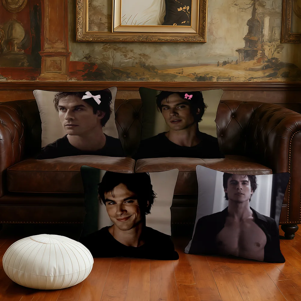 D-Damon The Vampire cushion cover Pillow Case Plush Fabric Soft Double Sided Print Sofa Cushion Cover Throw Pillow Covers