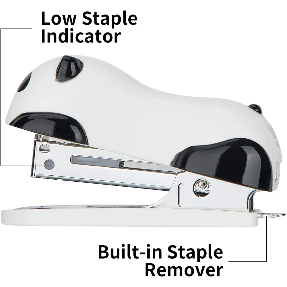 Mini Cute Panda Desktop Stapler, Office Stapler, 12 Sheet Capacity, Includes Built-in Staple Remover & 1000PCS No.10 Staples