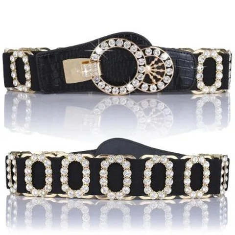 Dames Taille Riem, Dames Decoratieve Riem Modieuze Elastische Dames Diamanten Inlay, Elastische Tailleband, Verbrede Taille Riem