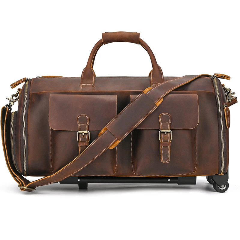 New Fashion Leather Men Travel Bag Real Leather Weekend Bag Genuine Leather Hand Luggage Bag Casual Trolley Duffle Bag for men