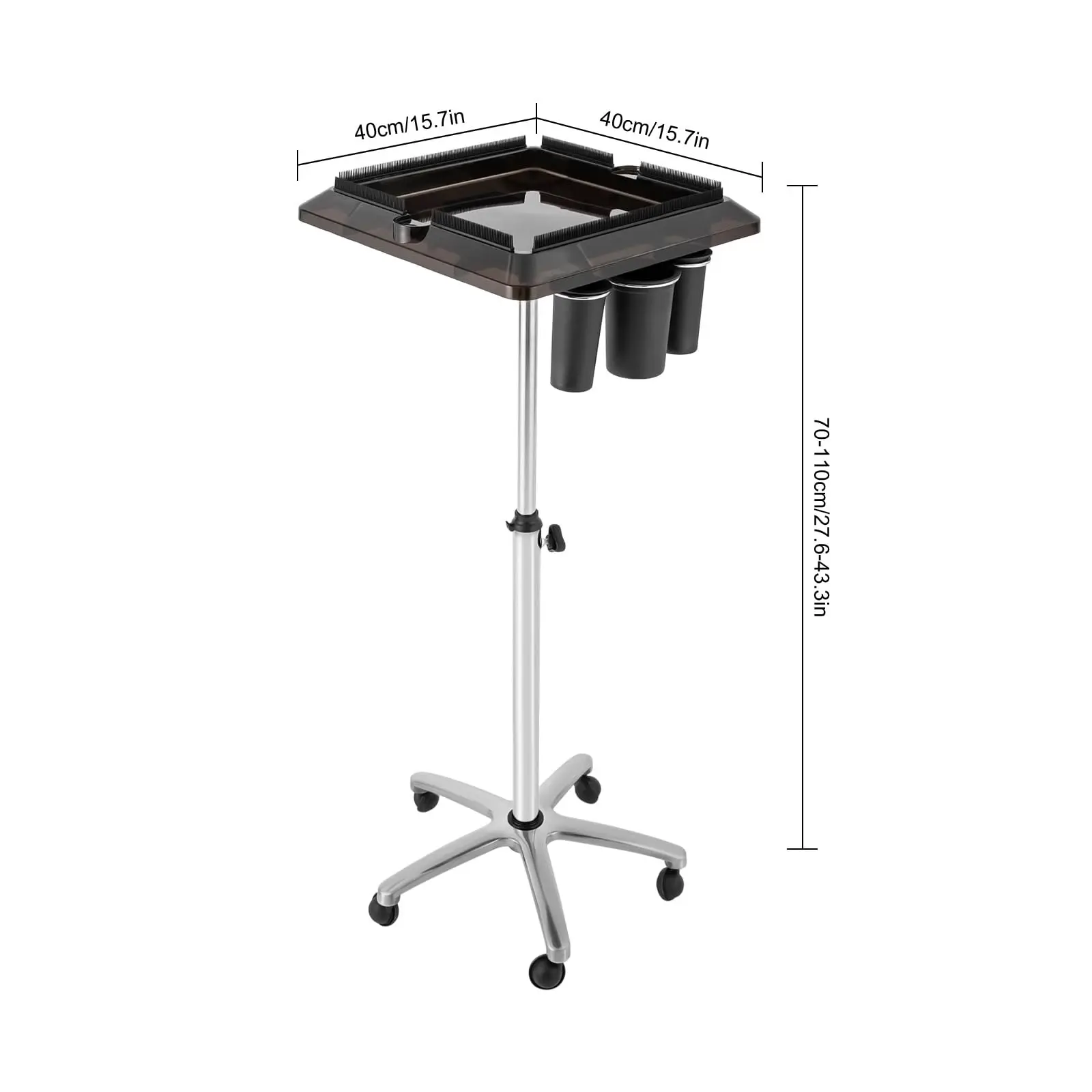 Rolling Salon Tray Cart Height Adjustable 27.6-43.3inch, Tray on Wheels, Hair Salon Wig Holder Removable Hair Extension Tool Tro