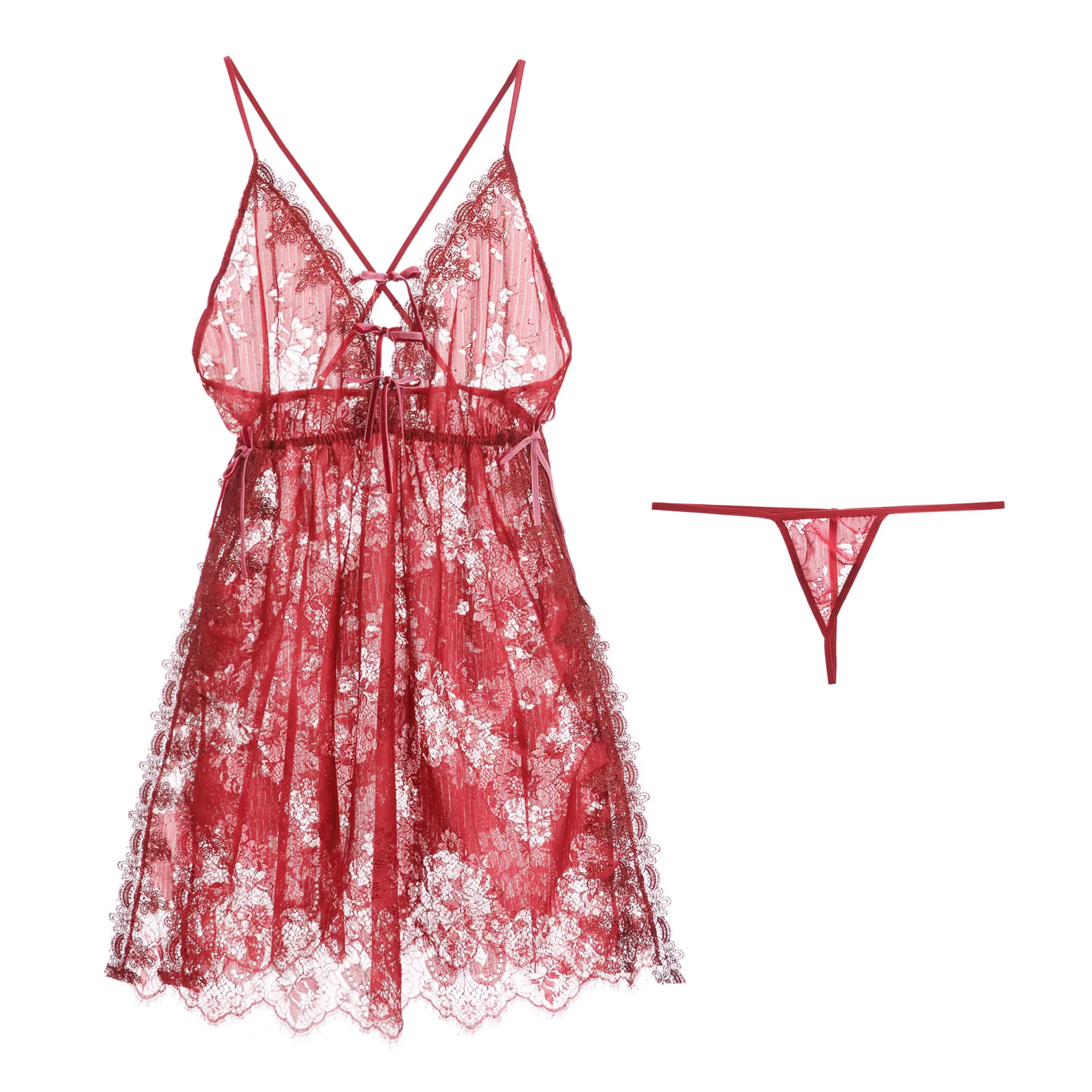 

Plus Size Sexy Lace Deep V Backless Slip Dress with Robe Padded Bra Nightgown Sleepwear Lingerie Set Women 1153