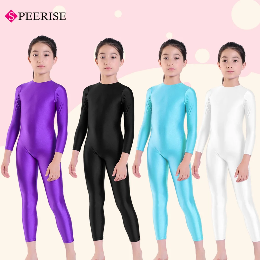 

Girls Spandex Long Sleeve Dancewear Stretchy One Piece Full Bodysuits Dance Unitards Gymnastics Leotard Team Performance Costume