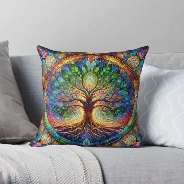 Tree Of Life In Stain Glass Style  Printing Throw Pillow Cover Wedding Bed Fashion Anime Home Pillows not include One Side