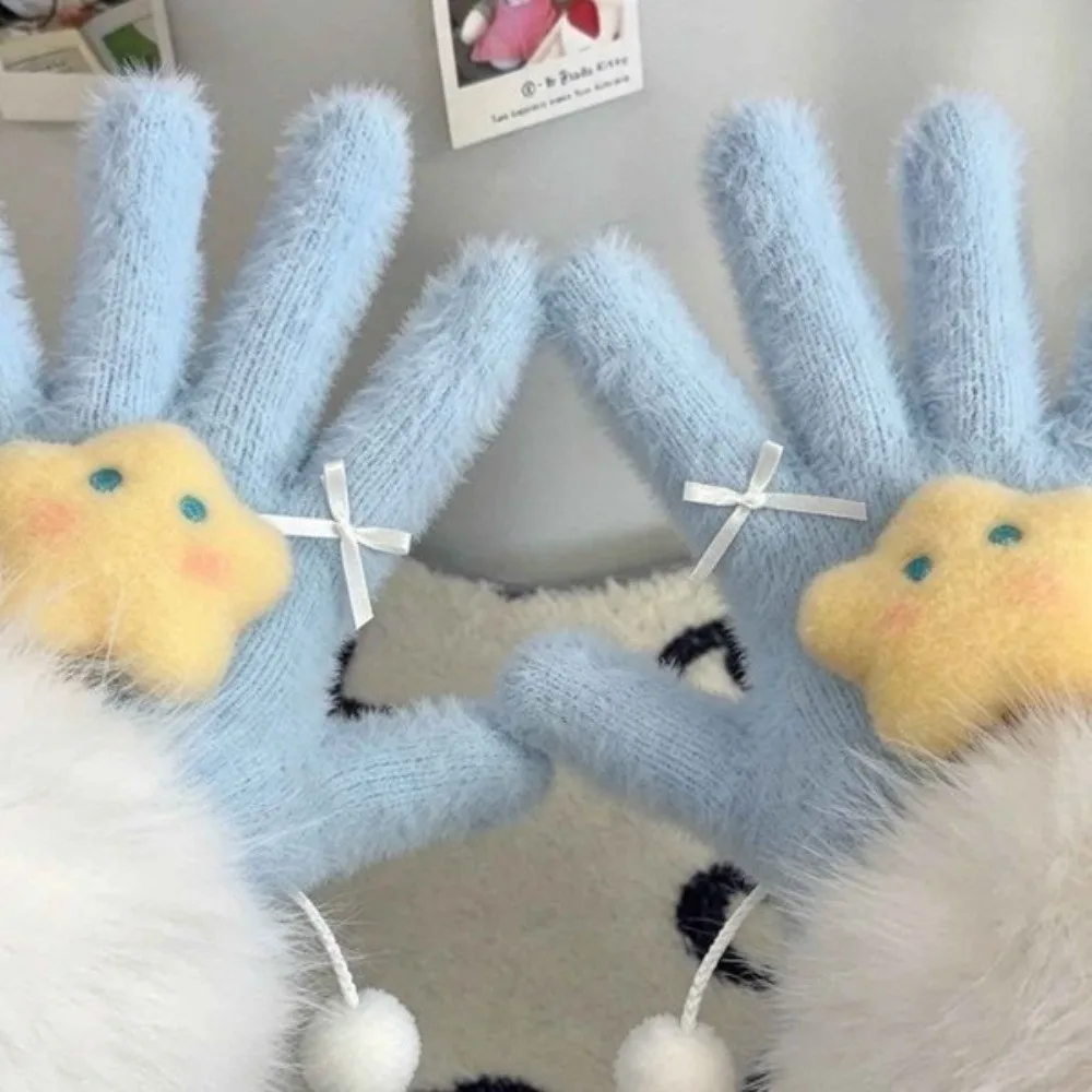 One Size Star Finger Gloves Cold Proof Windproof Full Finger Gloves Soft Texture Girls Winter Gloves For Students
