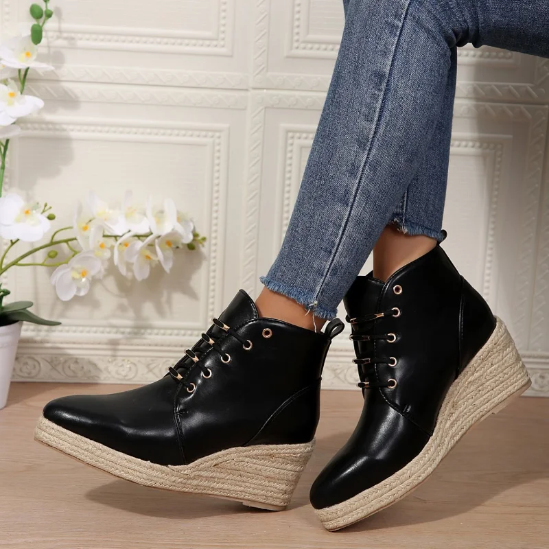 Women Thick Soles Pointed Wedge Boots Female Autumn Fashion Punk Goth Platform Heels Wedge Women Boots Casual Goth Punk Size 42